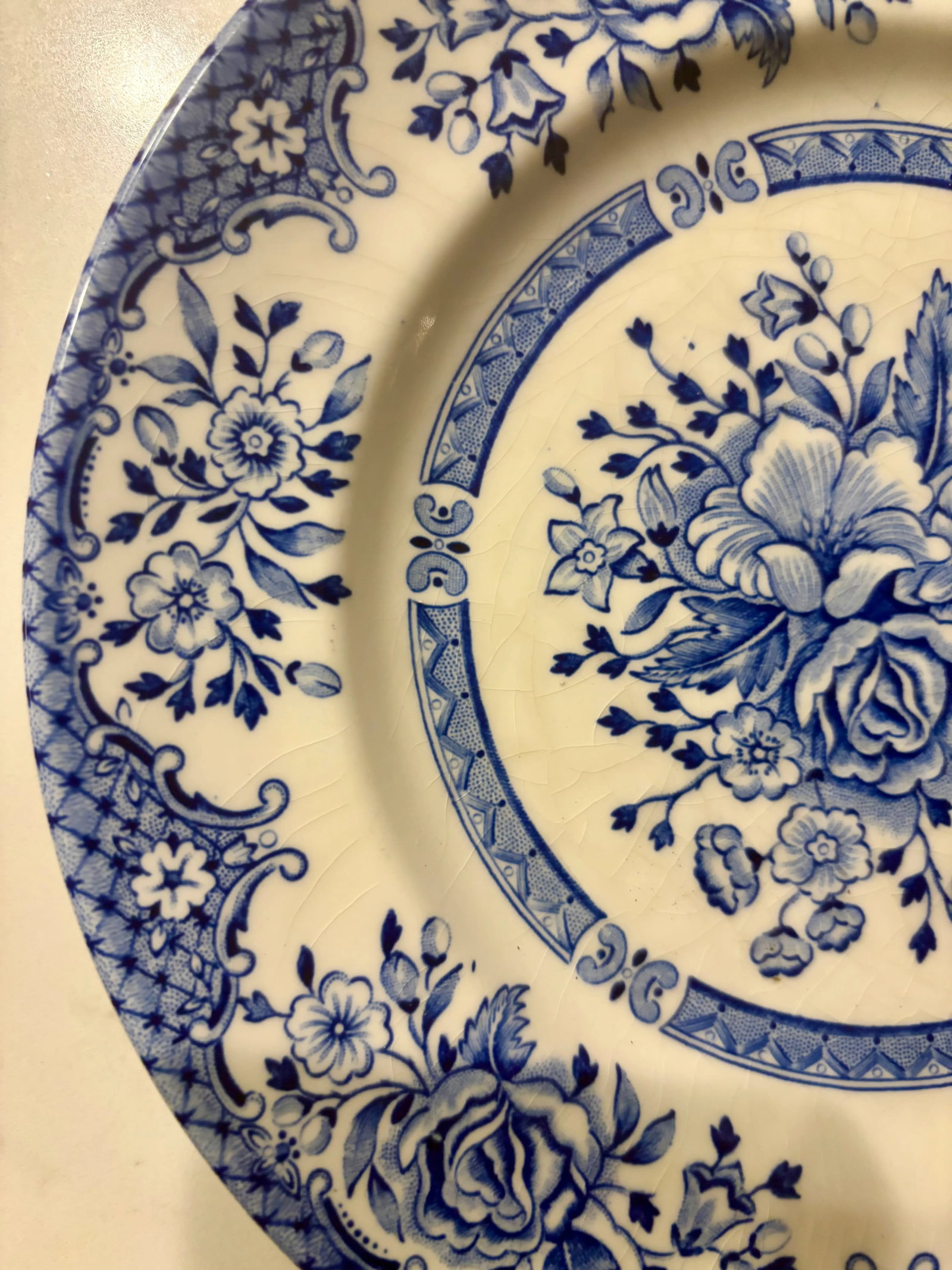 Vintage Blue Floral Wood and Sons "Kew Blue" Plates- Set of 4 - 8