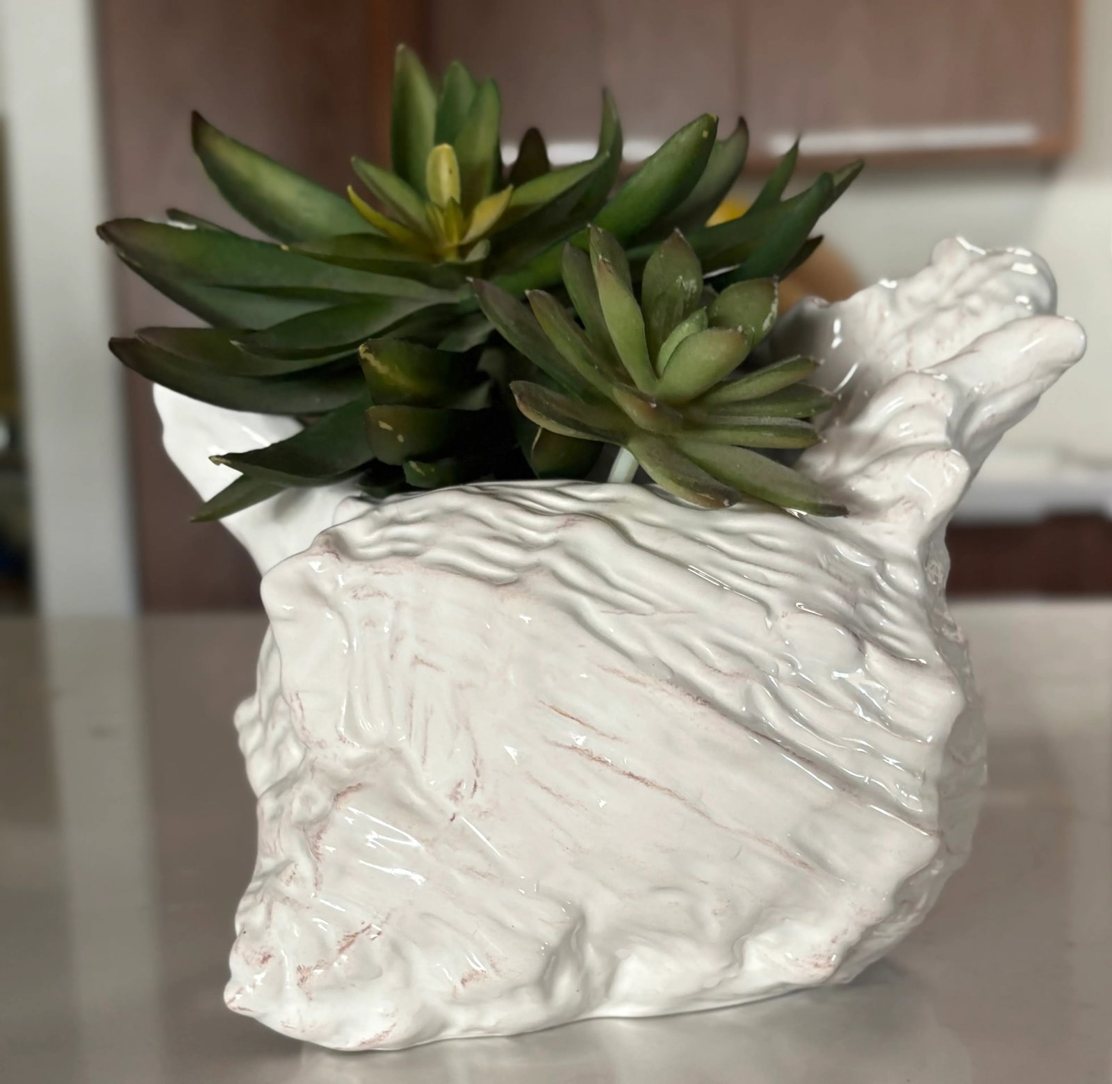 Vintage Coastal Chic Ceramic Conch Shell Cachepot Planter - 2