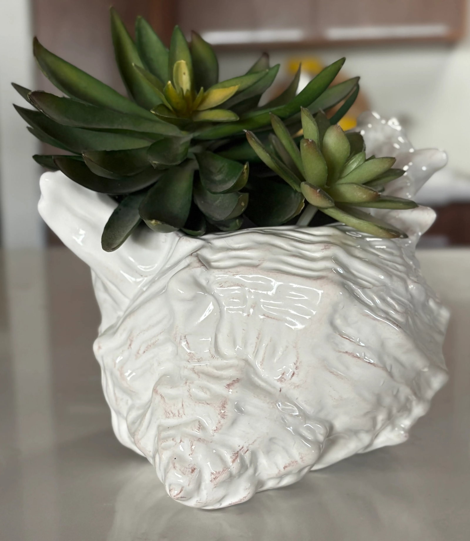 Vintage Coastal Chic Ceramic Conch Shell Cachepot Planter - 4