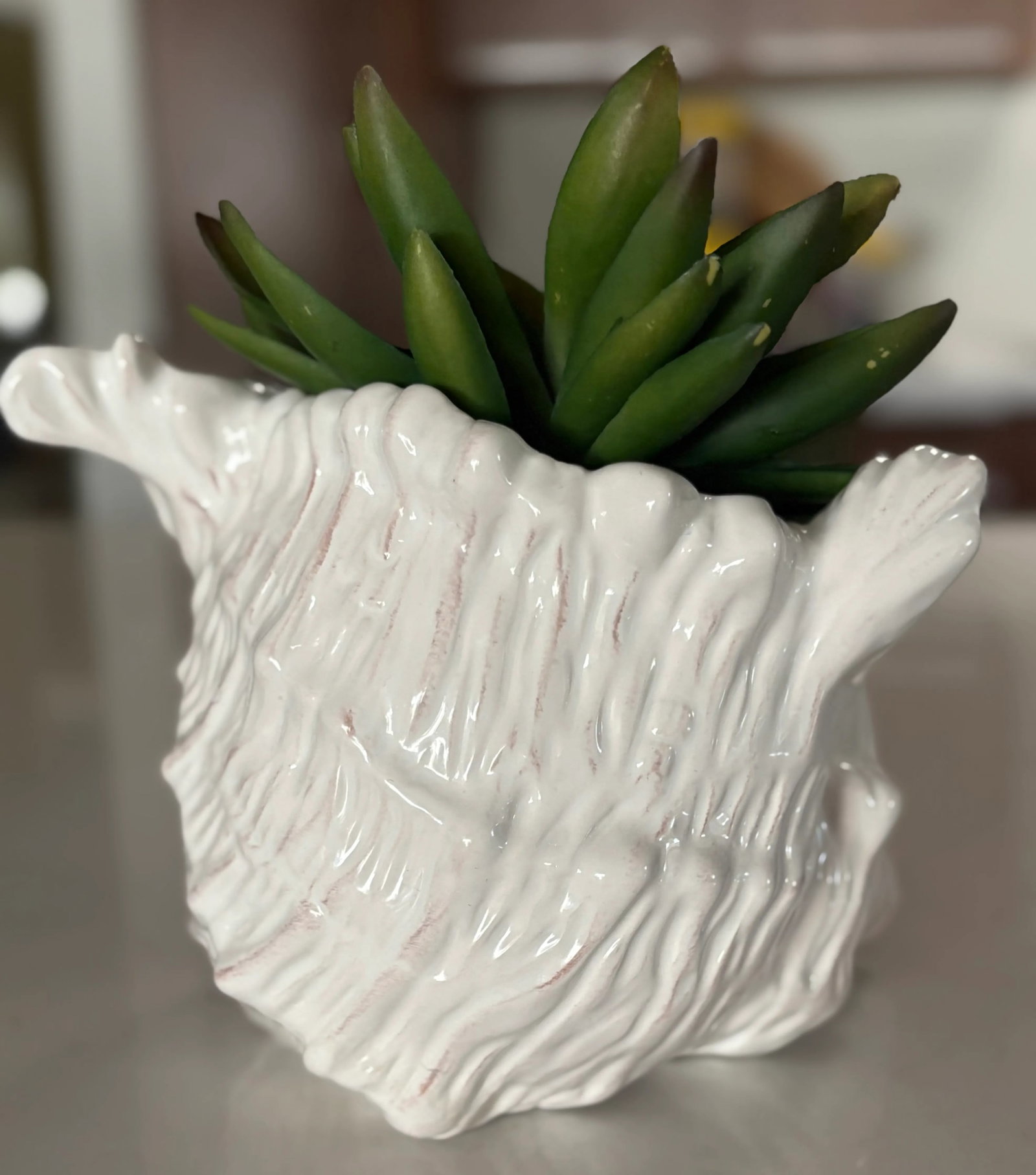 Vintage Coastal Chic Ceramic Conch Shell Cachepot Planter - 6