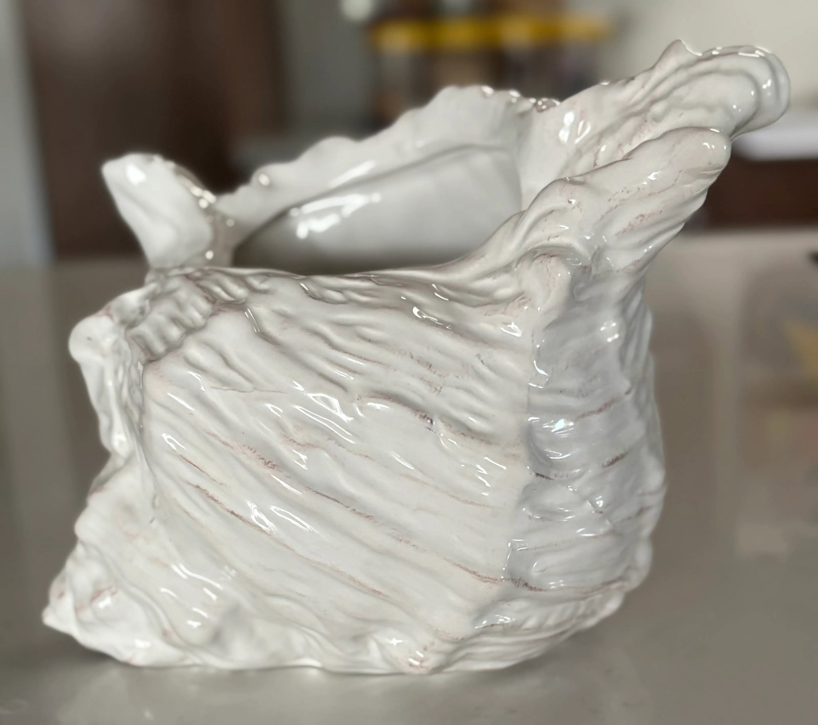 Vintage Coastal Chic Ceramic Conch Shell Cachepot Planter - 9