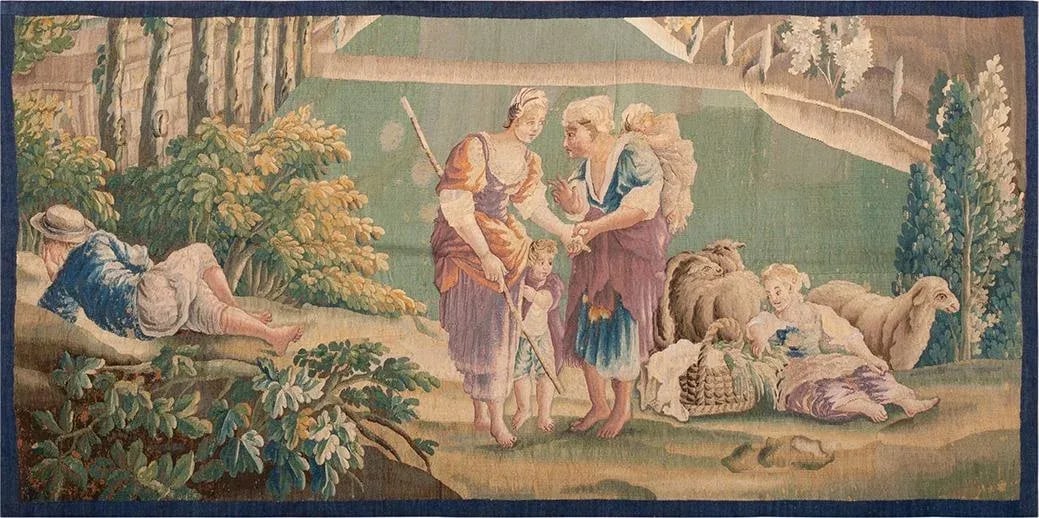 A Beautiful Antique Mid-18th Century French Pictorial Pastoral Scene Wall Hanging Tapestry - 2