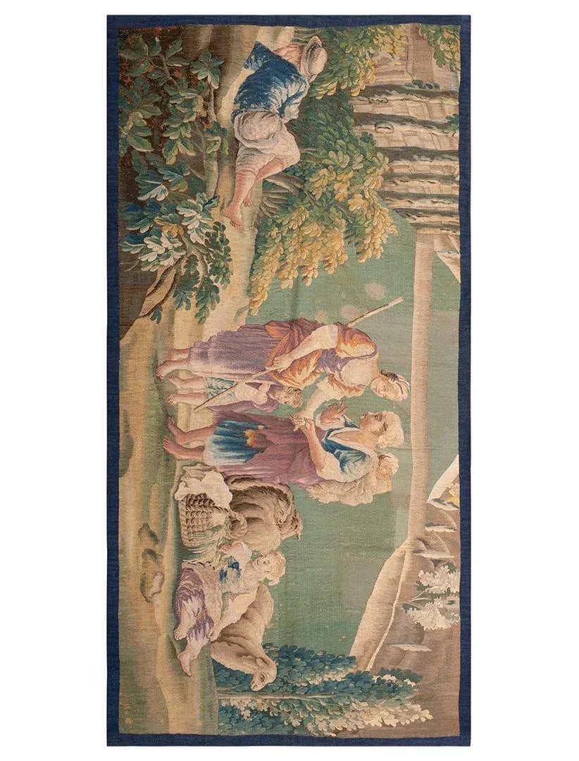 A Beautiful Antique Mid-18th Century French Pictorial Pastoral Scene Wall Hanging Tapestry - 3
