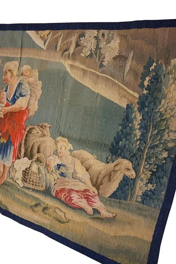 A Beautiful Antique Mid-18th Century French Pictorial Pastoral Scene Wall Hanging Tapestry - 5