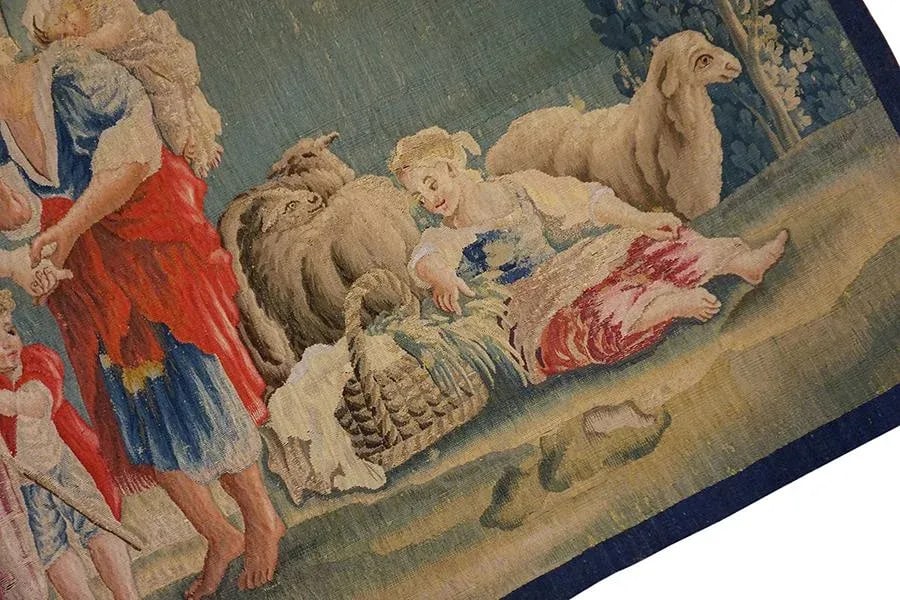 A Beautiful Antique Mid-18th Century French Pictorial Pastoral Scene Wall Hanging Tapestry - 6