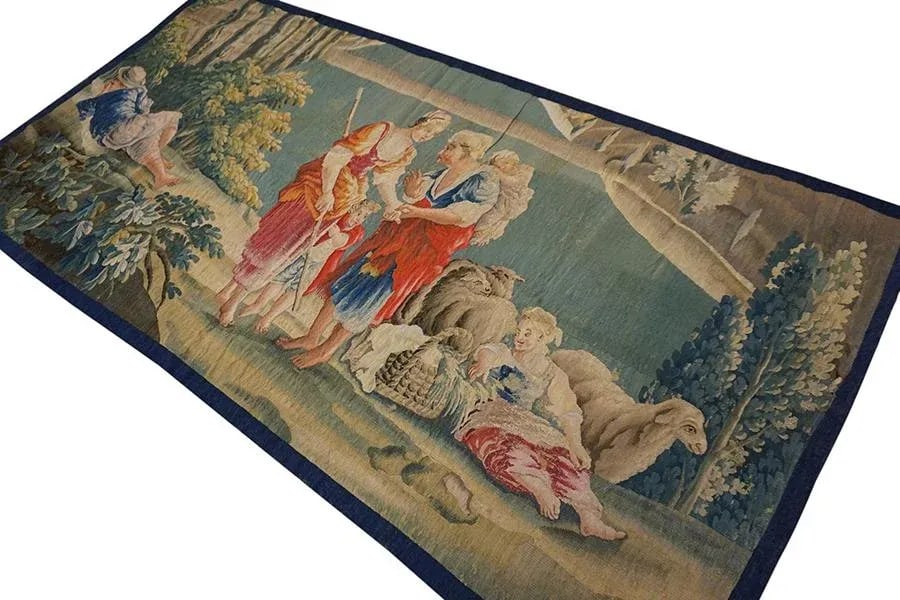 A Beautiful Antique Mid-18th Century French Pictorial Pastoral Scene Wall Hanging Tapestry - 8