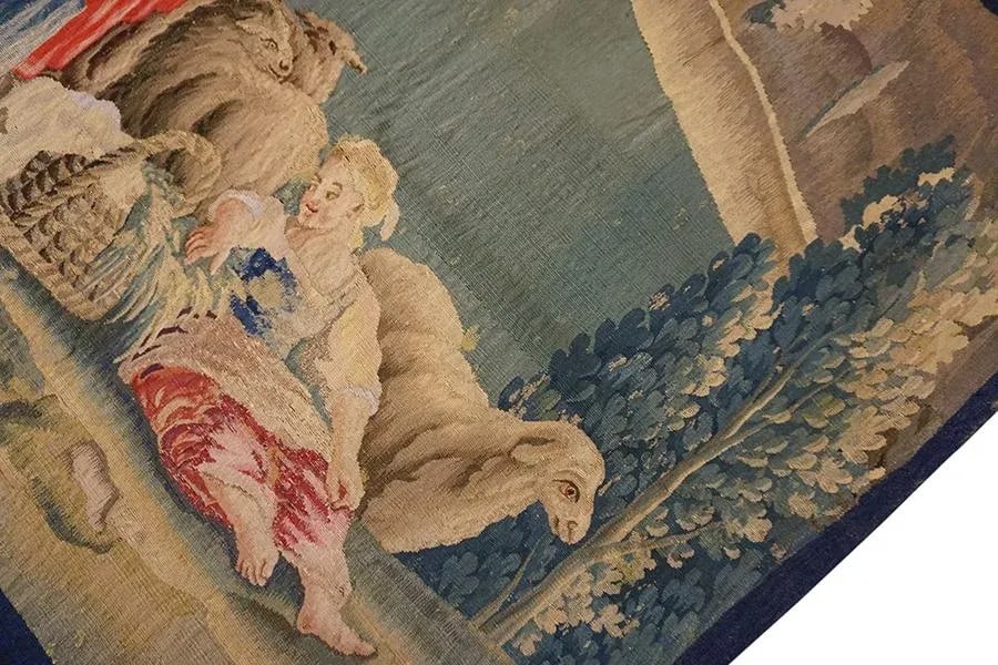 A Beautiful Antique Mid-18th Century French Pictorial Pastoral Scene Wall Hanging Tapestry - 9