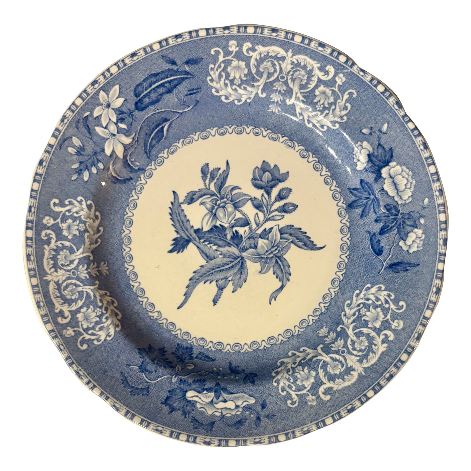 Early 20th Century Spode Blue Camila Salad Plate: This gorgeous blue floral plate is part of the timeless Spode Blue Camilla collection. Whether you decide to serve food on it or just enjoy looking at it. there is no denying it's visual perfection!