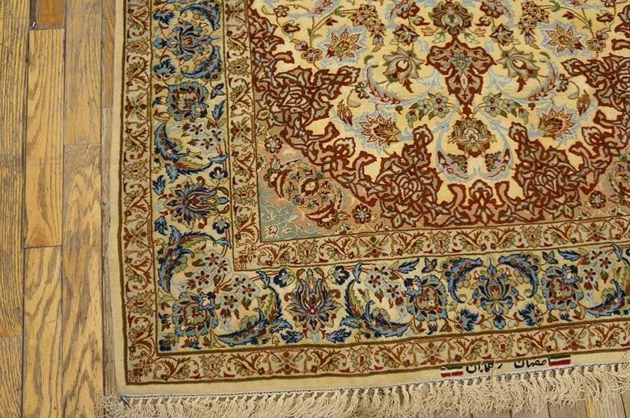 Extremely Fine and Intricate Floral Medallion Design Happy Light Yellow Color Mid 20th Century Vinta - 6