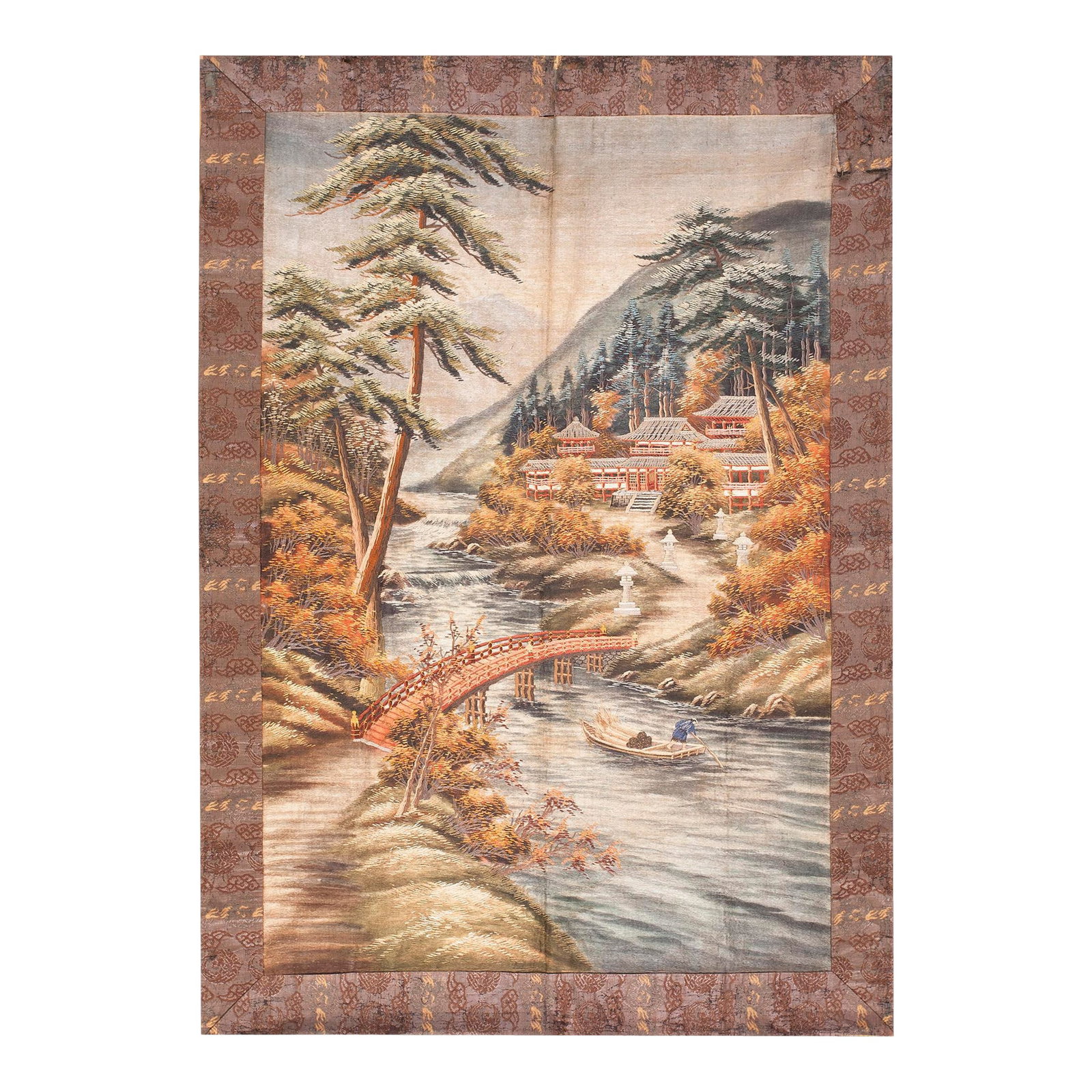 1920s Artistic Antique Scenic Pictorial Antique Chinese Textile Art Tapestry: Antique Chinese - Textile Knotted, Circa Date: 1920s. This exceptional piece transcends the typical definition of floor covering, functioning instead as a woven masterpiece. Originating from the