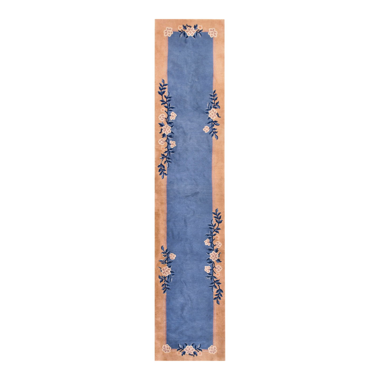 Blue Antique Open Field Floral Deco Runner Chinese Peking Carpet Rug: Antique Chinese Peking Rug, size: 2' 6'' x 11' 3''. Antique Chinese Peking rug, size: 2' 6'' x 11' 3''. Antique Chinese - Peking Chinese Blue 1935 Rug, Circa Date: 1935. This exceptional piece