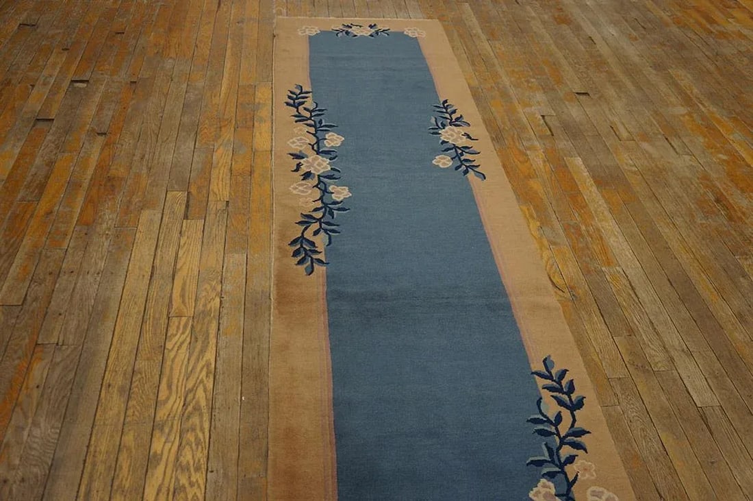 Blue Antique Open Field Floral Deco Runner Chinese Peking Carpet Rug - 2