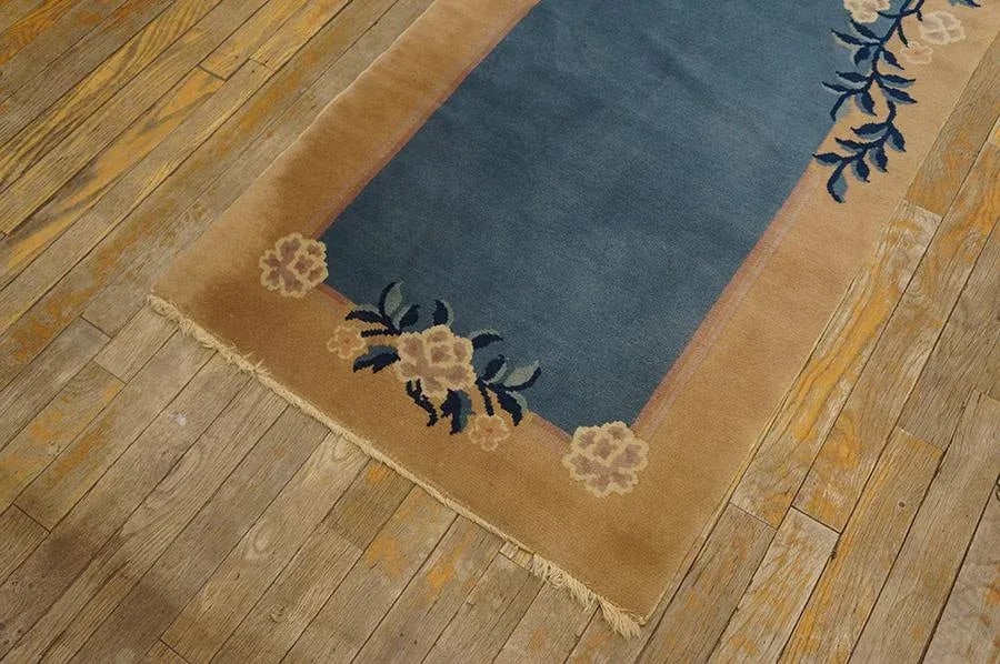 Blue Antique Open Field Floral Deco Runner Chinese Peking Carpet Rug - 3