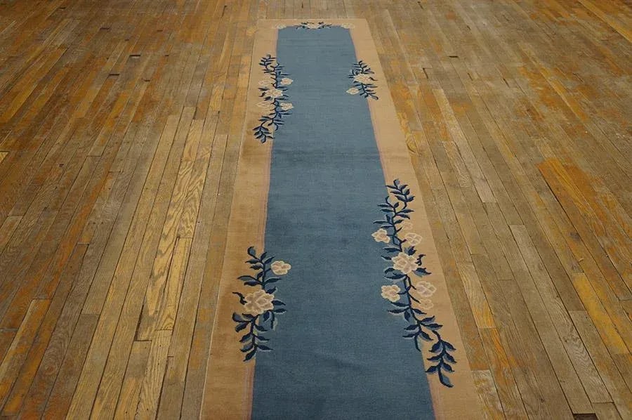 Blue Antique Open Field Floral Deco Runner Chinese Peking Carpet Rug - 4