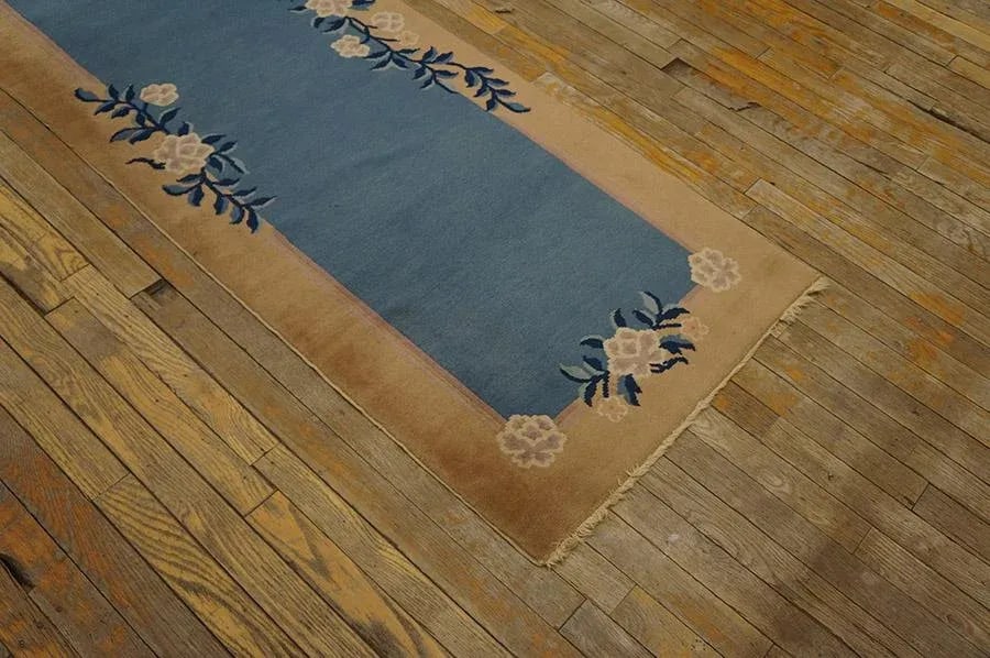 Blue Antique Open Field Floral Deco Runner Chinese Peking Carpet Rug - 5