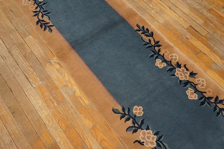 Blue Antique Open Field Floral Deco Runner Chinese Peking Carpet Rug - 7