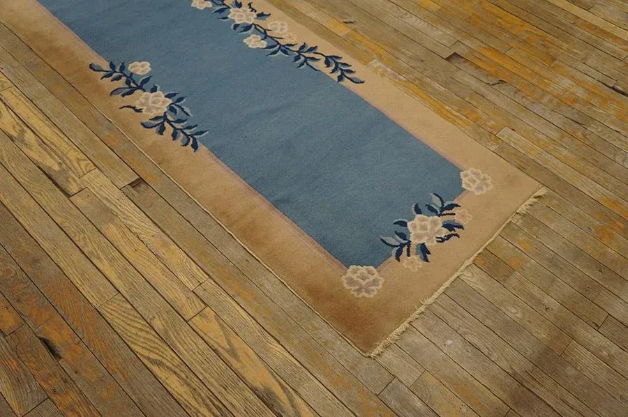 Blue Antique Open Field Floral Deco Runner Chinese Peking Carpet Rug - 8