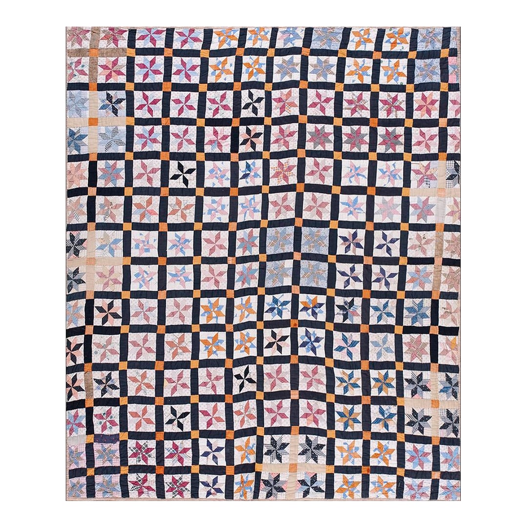 1930s Multicolor Geometric 4Star Antique American Quilt 5'3" X 6'5'' Handknotted Cotton Carpet Rug: Early 20th Century American Quilt ( 5'3" x 6'5'' - 160 x 195 ) Antique American Usa Allover Geometric Wool Hand Knotted Pile Multicolor Jewel Tones 1930s Rug, Country of Origin: American USA Rugs,