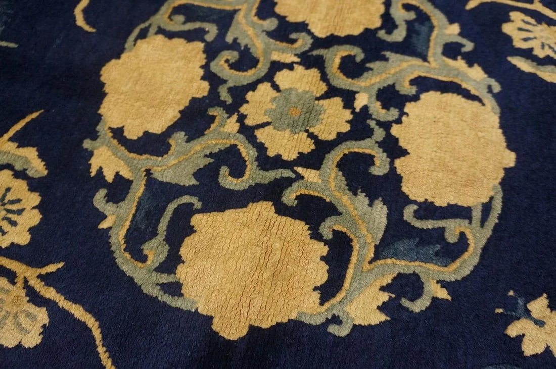1920s Navy Blue Medallion Antique Chinese Peking Rug 3' X 4'10'' Wool Knotted Carpet - 7