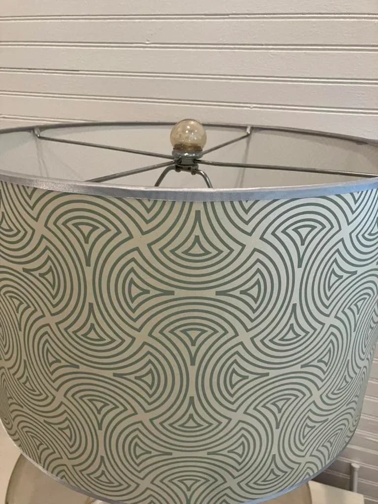 Oversized Mid-Century Modern Glass Lamp With Patterned Drum Shade, 1960s-1970s - 3
