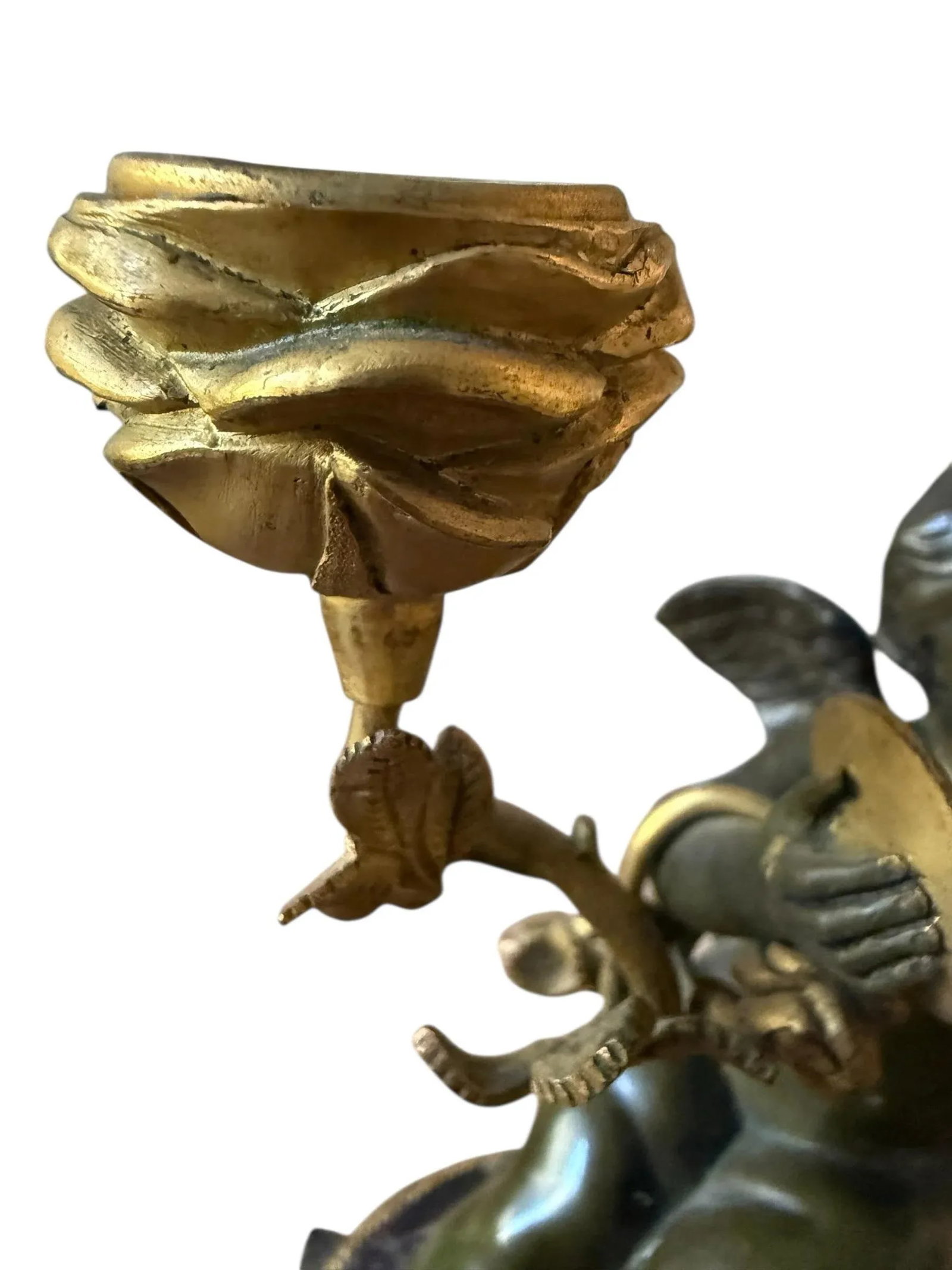 Fine French Neoclassical Bronze Dore Highlights. Marble Ormolu Cherubs Candleholders. Marble Footed. - 11