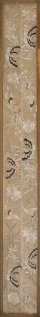 A Beautiful Neutral Tan Background With Ivory Floral Crane Motifs and Brown Winged Butterflies Antiq - 8