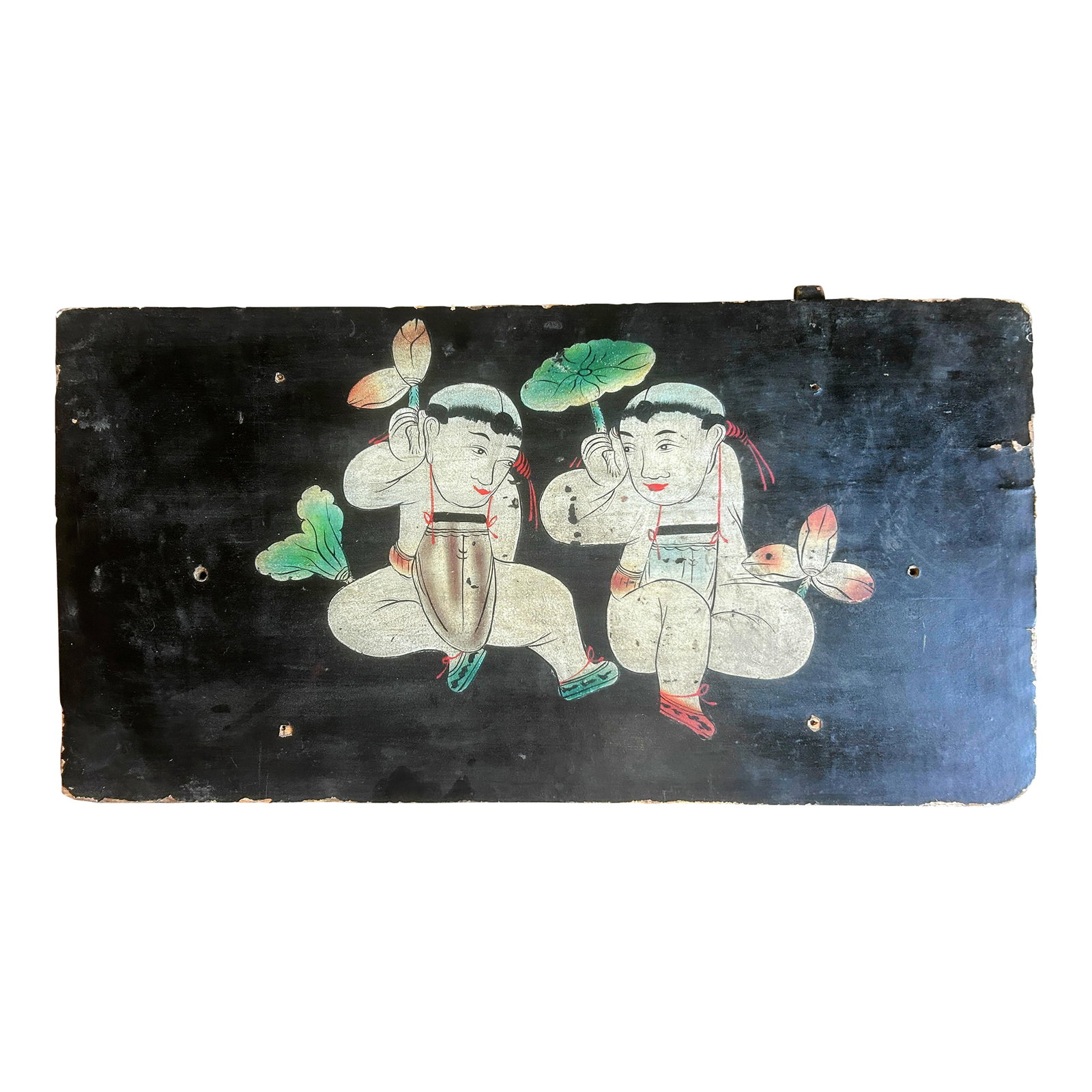 Antique Chinese Painted Wooden Panel: Antique Chinese Painted Wooden panel. Chinese newspaper print on the reverse. Acquired from an Asian art dealer in Colorado in 2021. Condition: Alterations: Original Condition Unaltered