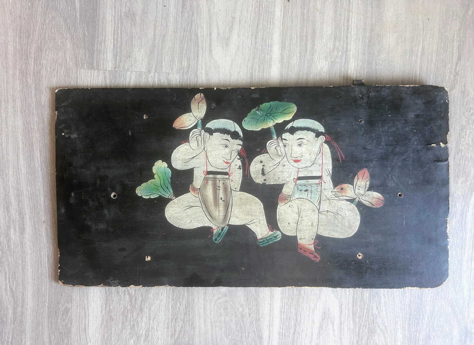 Antique Chinese Painted Wooden Panel - 2