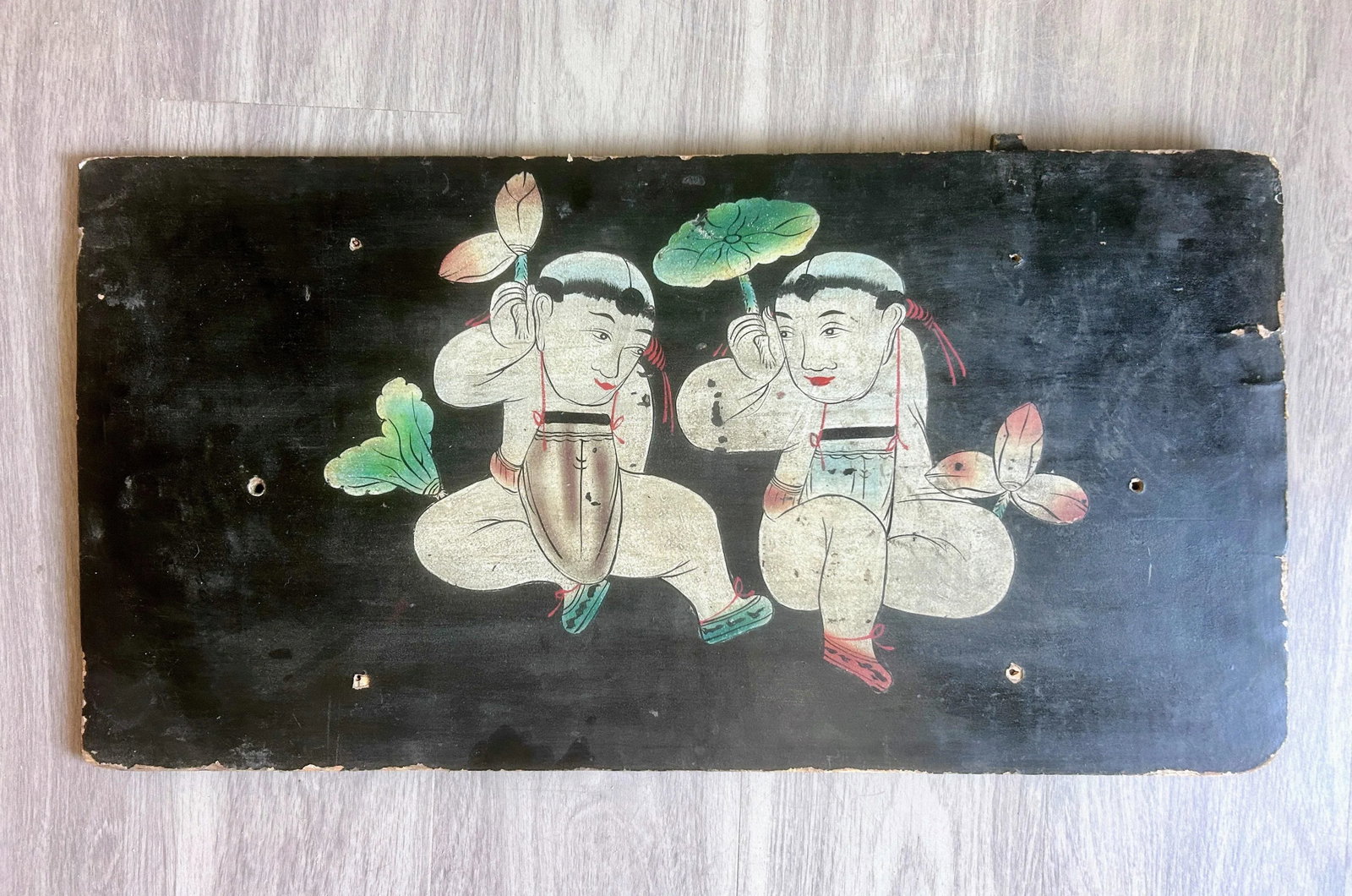 Antique Chinese Painted Wooden Panel - 3