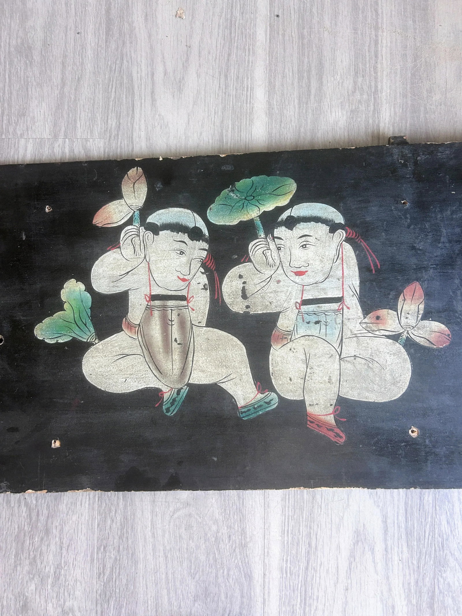 Antique Chinese Painted Wooden Panel - 4