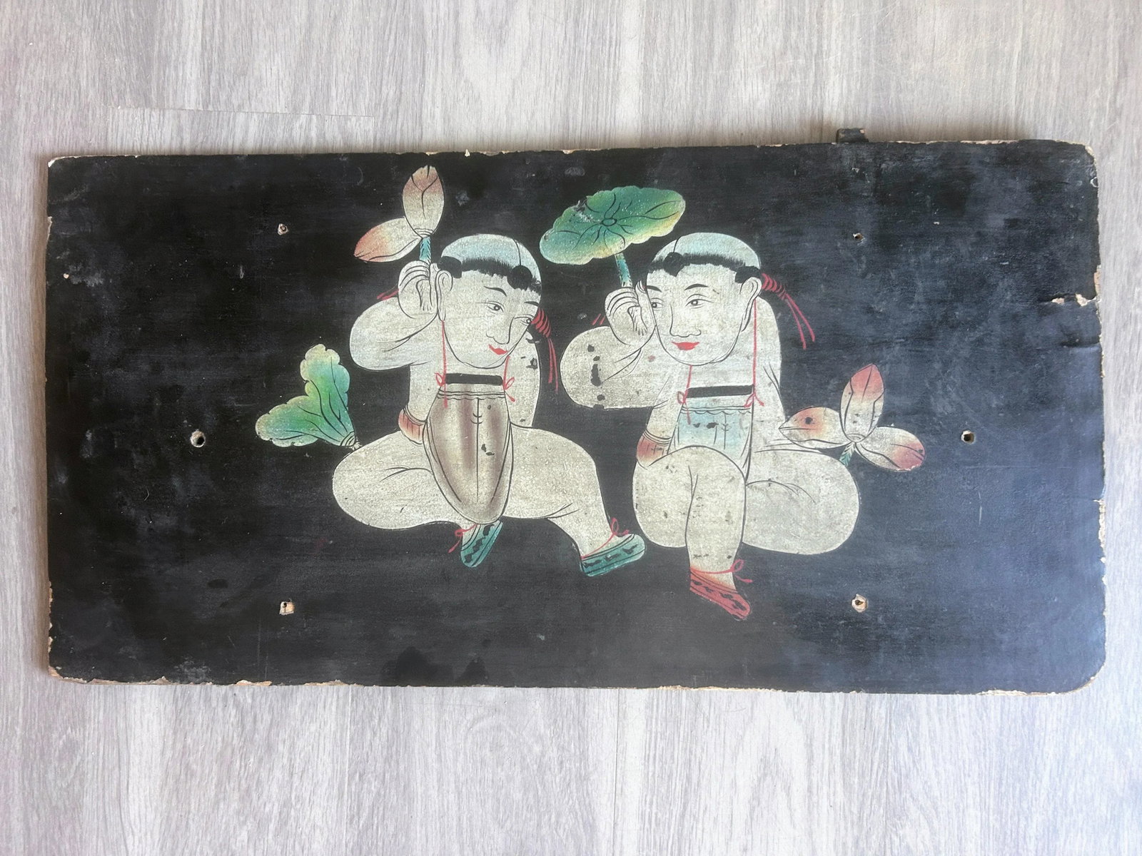 Antique Chinese Painted Wooden Panel - 5