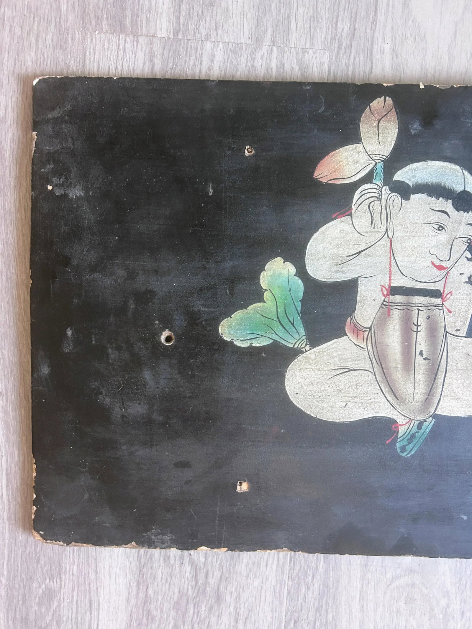 Antique Chinese Painted Wooden Panel - 7