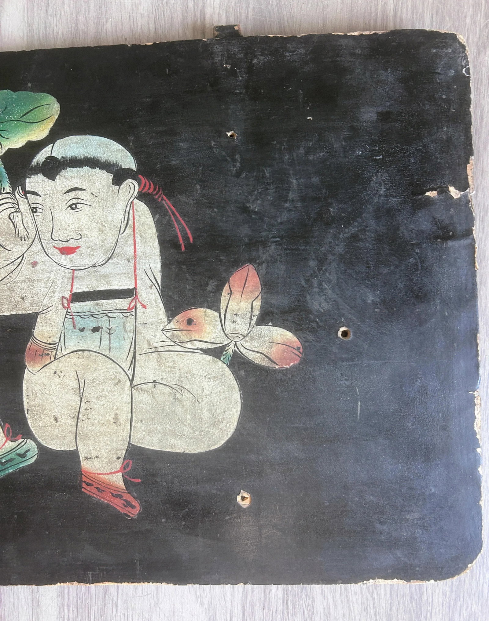 Antique Chinese Painted Wooden Panel - 8