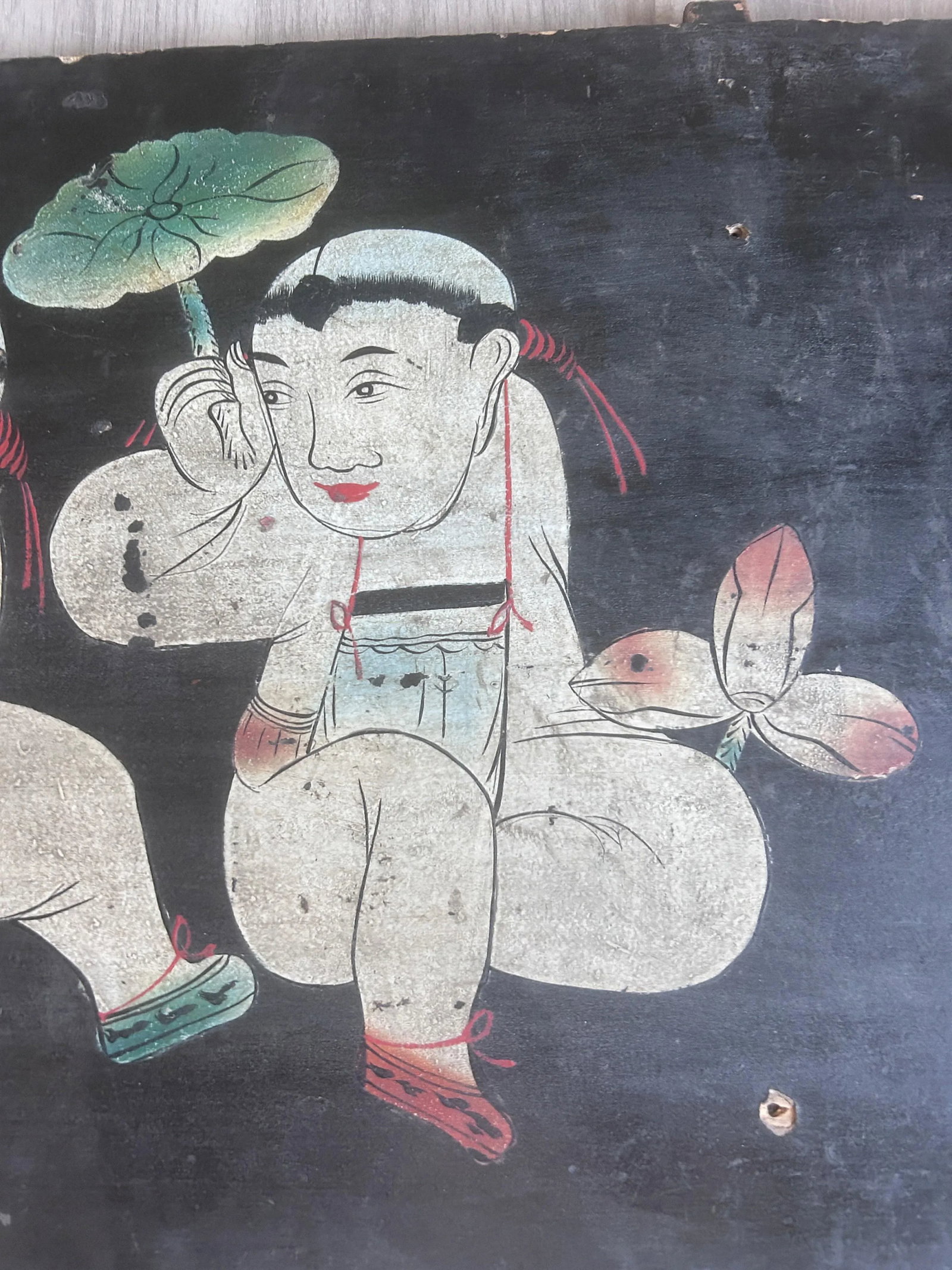 Antique Chinese Painted Wooden Panel - 9