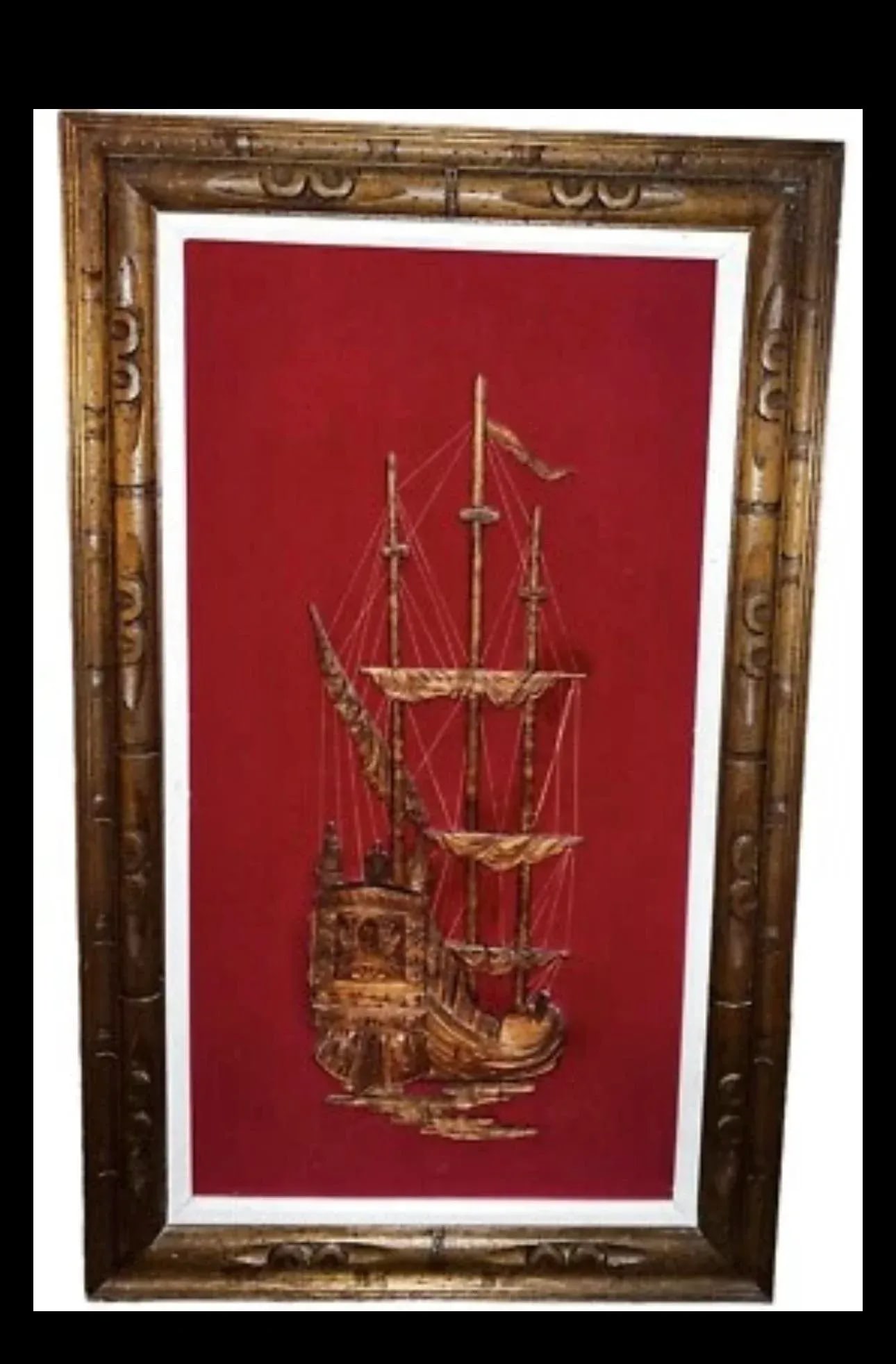 Mid Century Spanish Pirate Clippership Wood Carved String Art Wall Hanging - 2