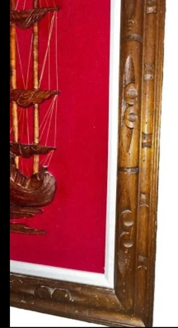 Mid Century Spanish Pirate Clippership Wood Carved String Art Wall Hanging - 3