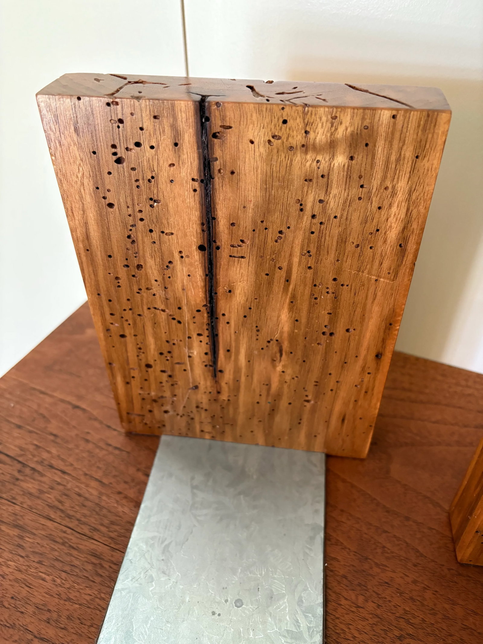 Large Artisan Made Wormhole Hardwood Faceted Bookends a Pair - 5