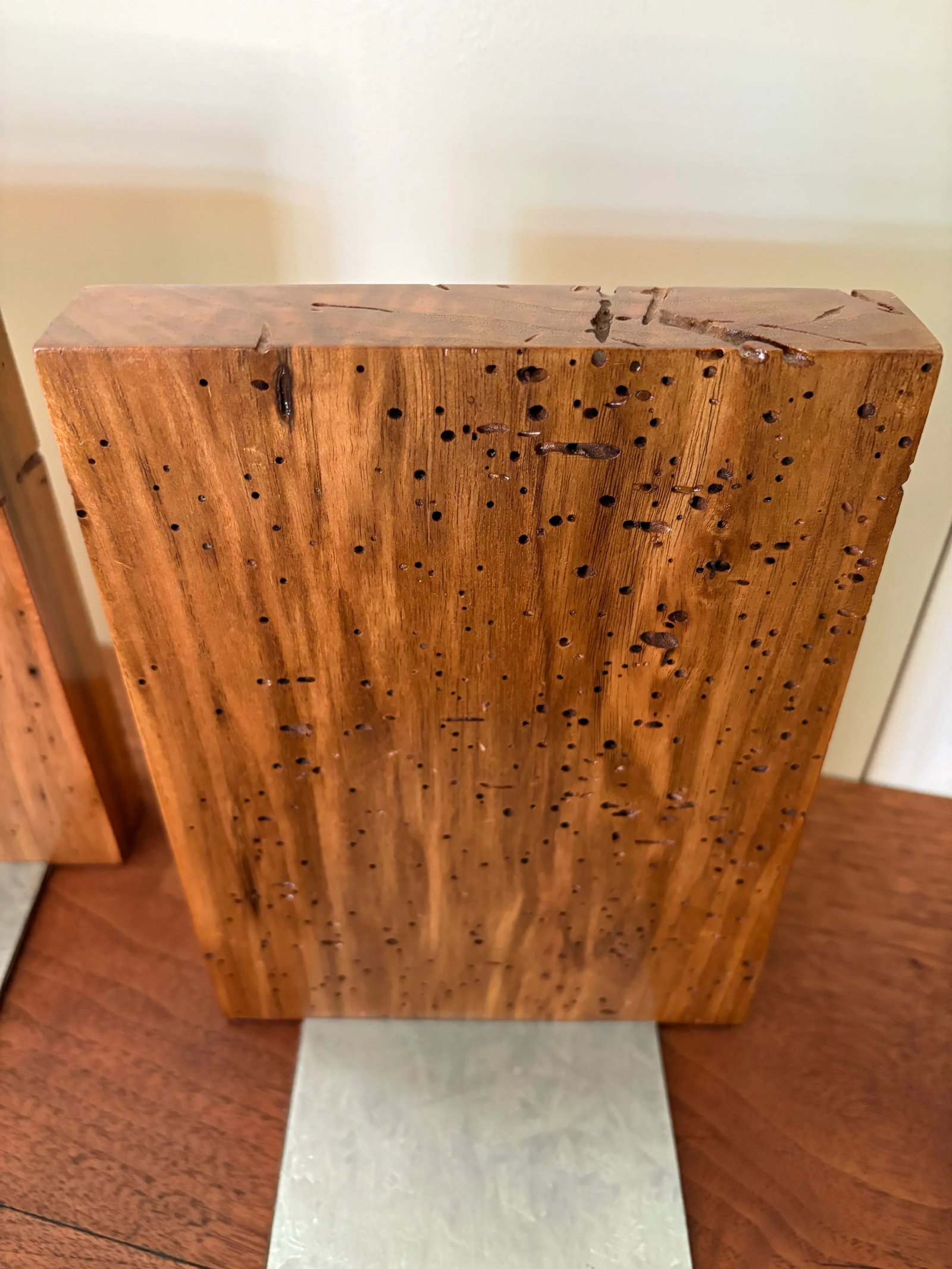 Large Artisan Made Wormhole Hardwood Faceted Bookends a Pair - 6