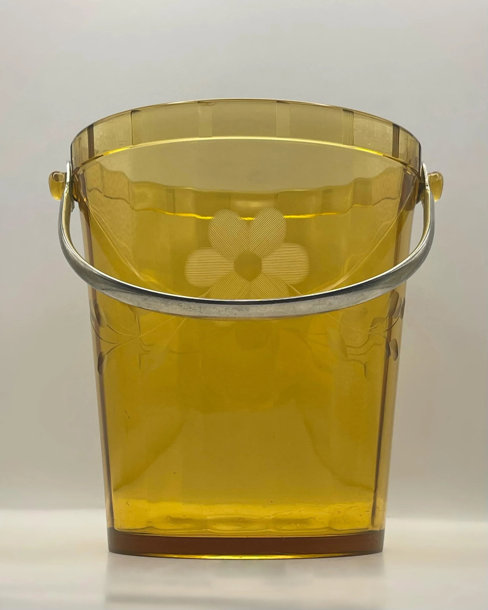 1930's Amber Etched Glass Ice Bucket - 10