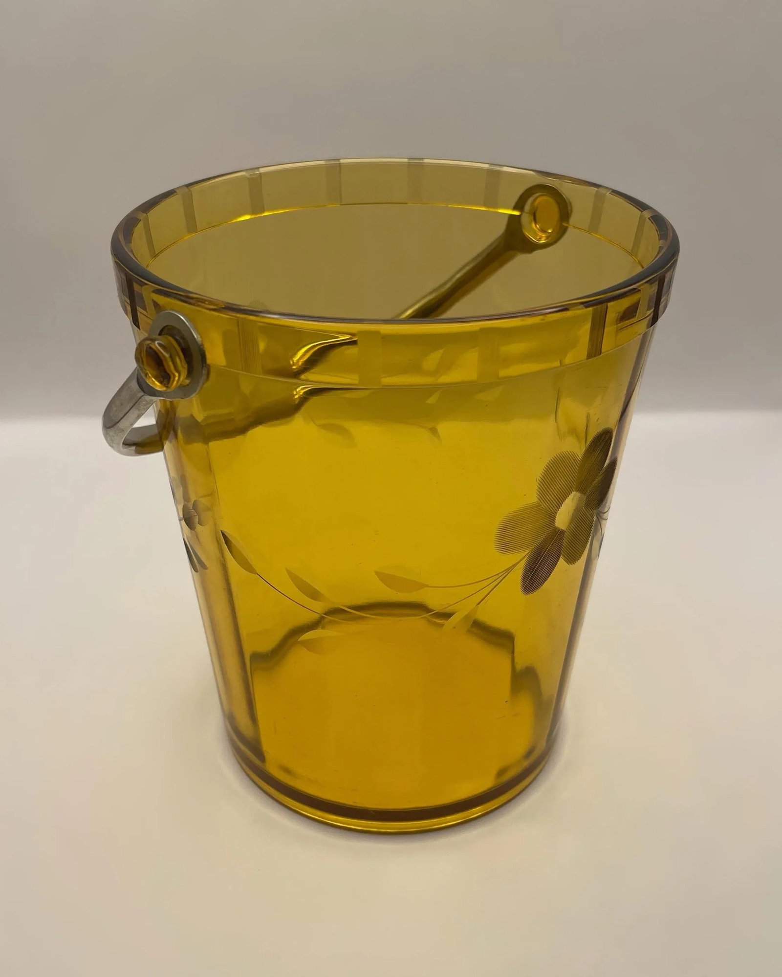 1930's Amber Etched Glass Ice Bucket - 3
