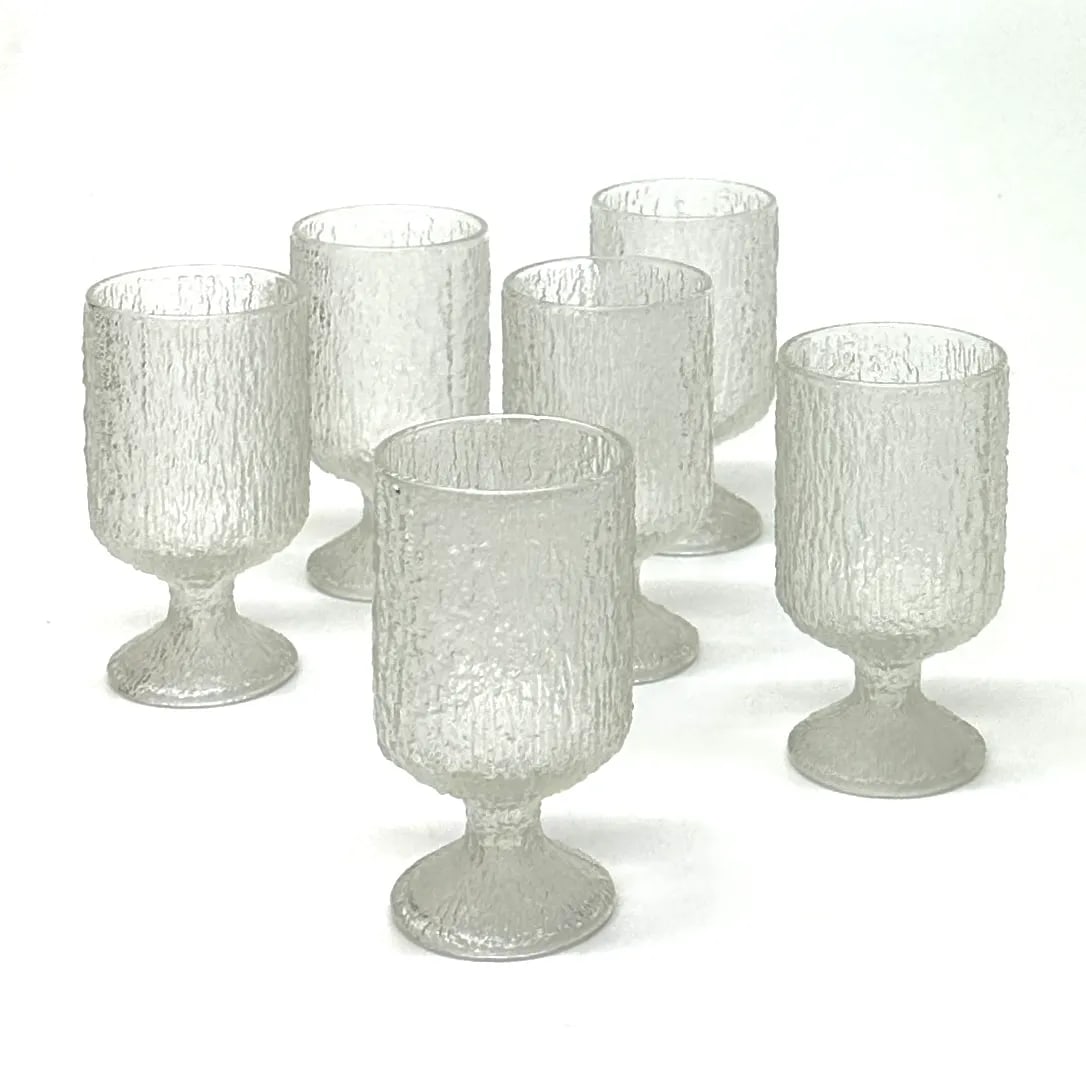 Mid Century Footed Ice Textured Drinking Glasses by Indiana Glass - Set of 6 - 5