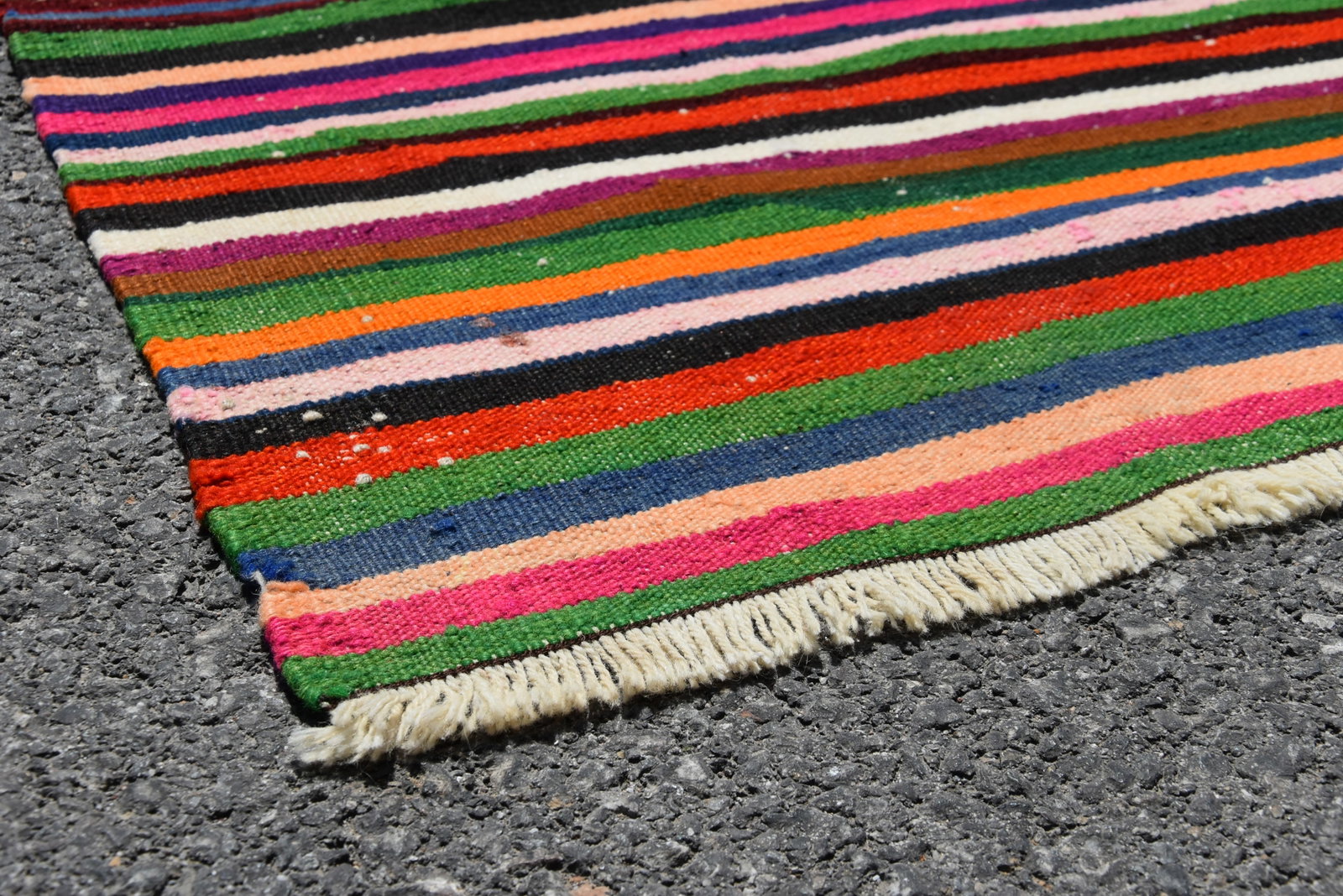 1970s Striped Design Turkish Vintage Flatweave Rustic Farmhouse Style Oushak Kilim Rug - 12