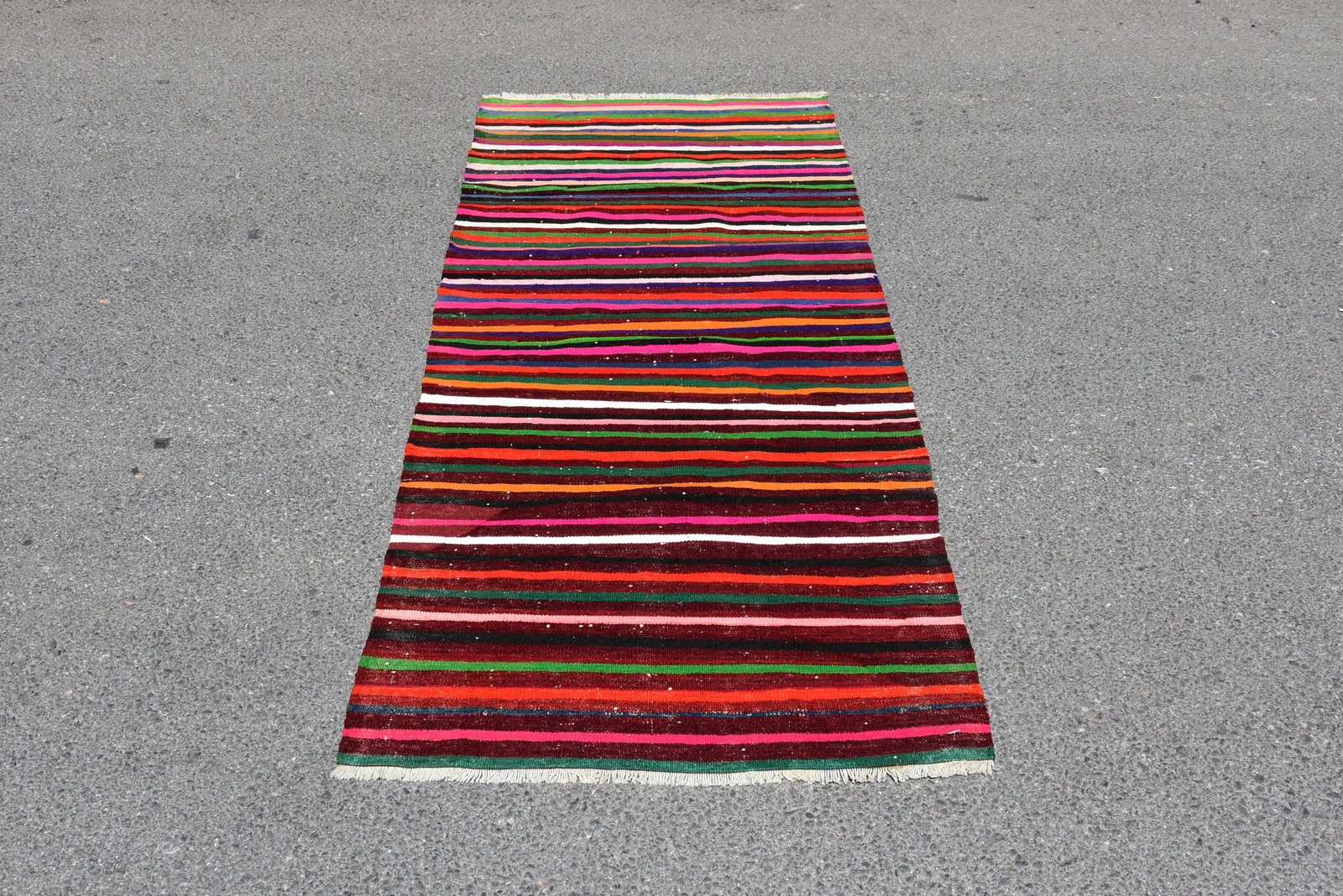 1970s Striped Design Turkish Vintage Flatweave Rustic Farmhouse Style Oushak Kilim Rug - 13
