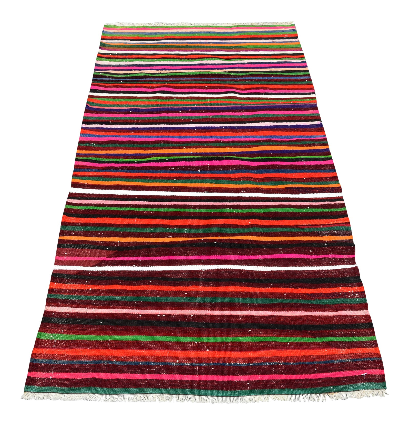 1970s Striped Design Turkish Vintage Flatweave Rustic Farmhouse Style Oushak Kilim Rug: Rainbow Color Striped Design Turkish Vintage Kilim Rug Flatweave Rustic Farmhouse Style Anatolian Oushak Colorful Runner Rug 3x7ft. Size: 3 x 6.9 ft (92 x 208 cm) 36 x 81 inches Color: Pink , Red ,