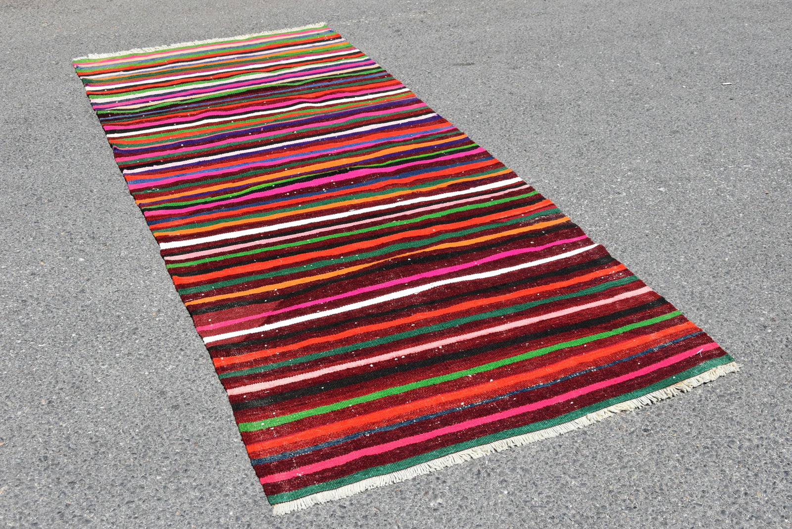 1970s Striped Design Turkish Vintage Flatweave Rustic Farmhouse Style Oushak Kilim Rug - 3
