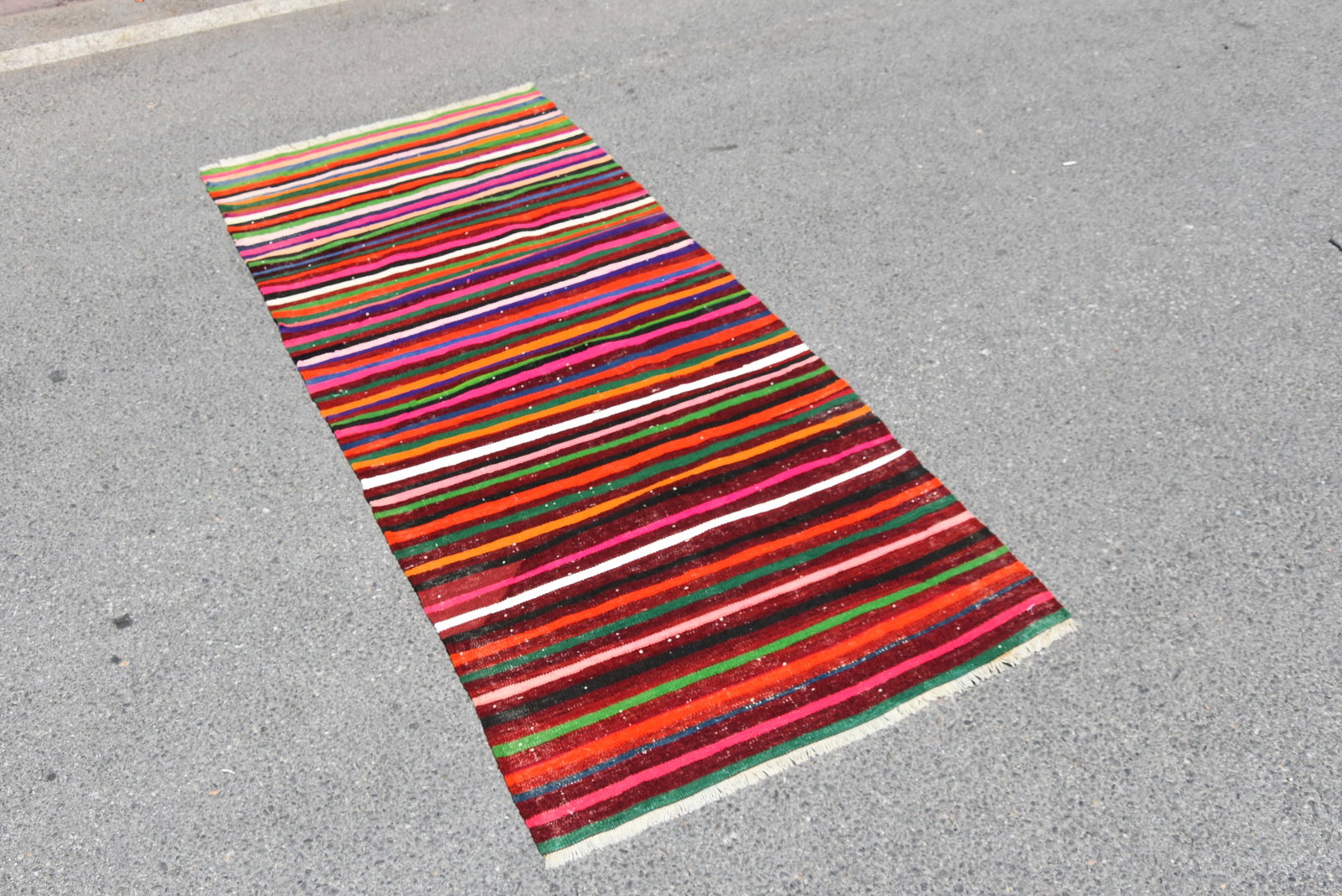 1970s Striped Design Turkish Vintage Flatweave Rustic Farmhouse Style Oushak Kilim Rug - 5