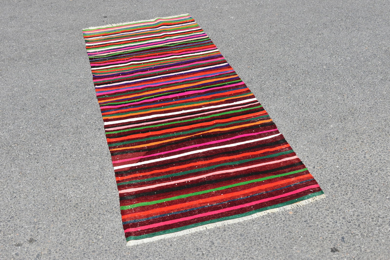 1970s Striped Design Turkish Vintage Flatweave Rustic Farmhouse Style Oushak Kilim Rug - 7
