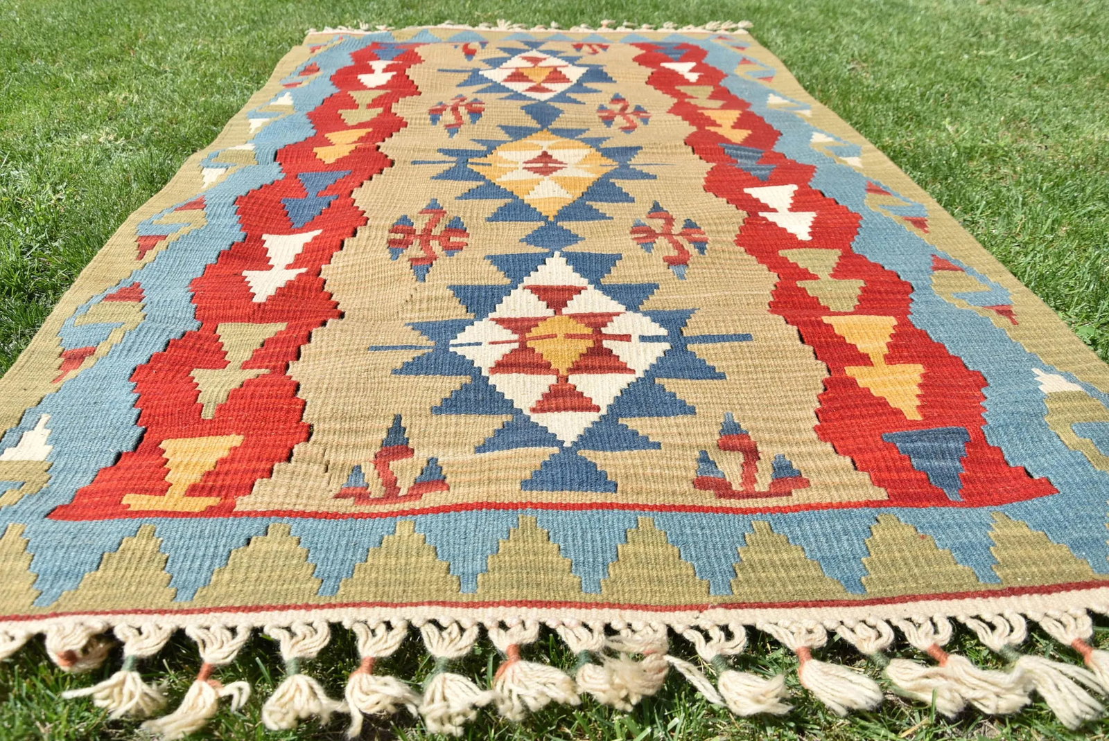 1980sTribal Blue Diamond Kilim - 2