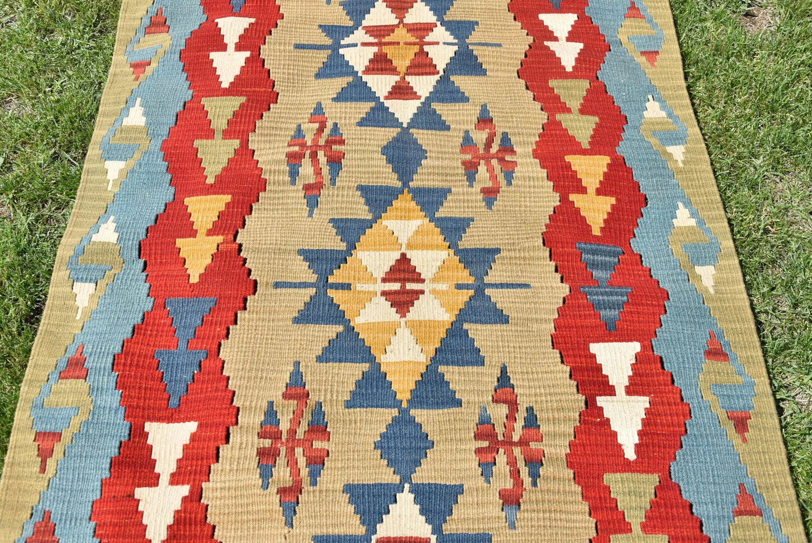 1980sTribal Blue Diamond Kilim - 6