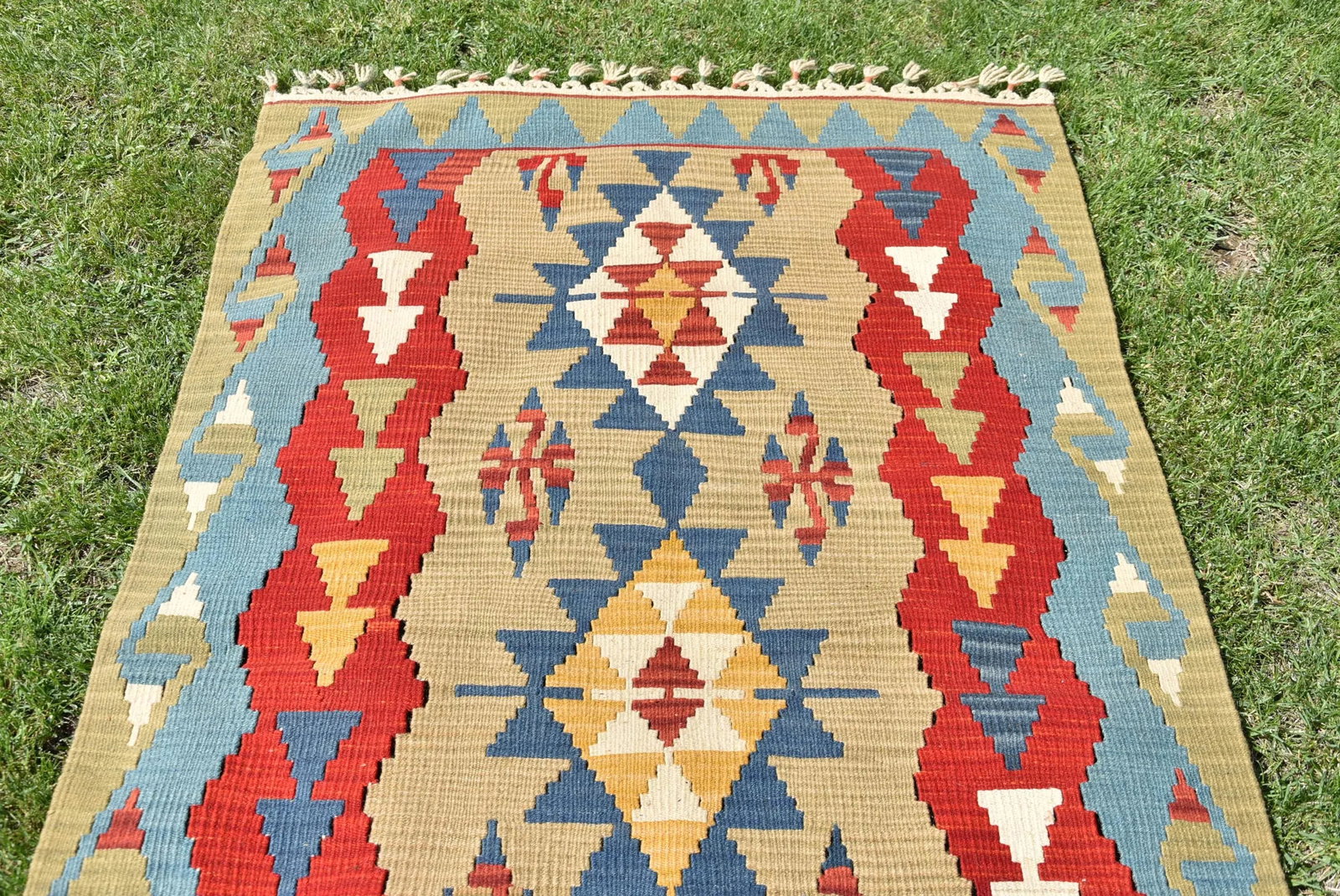 1980sTribal Blue Diamond Kilim - 7